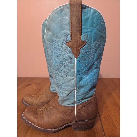 JB Dillon Reserve Brown Turquoise Leather Western Boots Men 7.5 Or Womens 9 main image 5